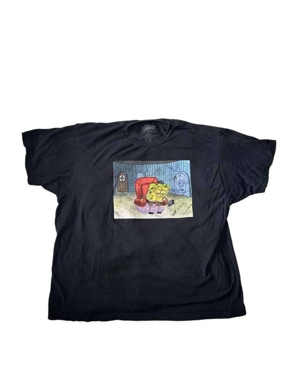 Nickelodeon SpongeBob SquarePants Holding Remote Black T-Shirt XL